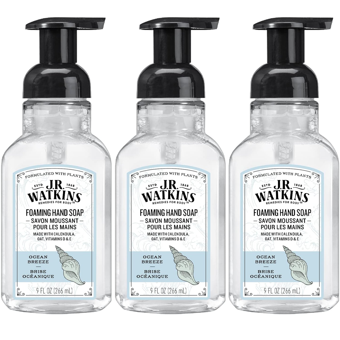 J.R. Watkins Foaming Hand Soap For Bathroom or Kitchen, Scented, Cruelty Free, 9 Fl Oz, Ocean Breeze, 3 Pack Beauty & Personal Care J.R. Watkins