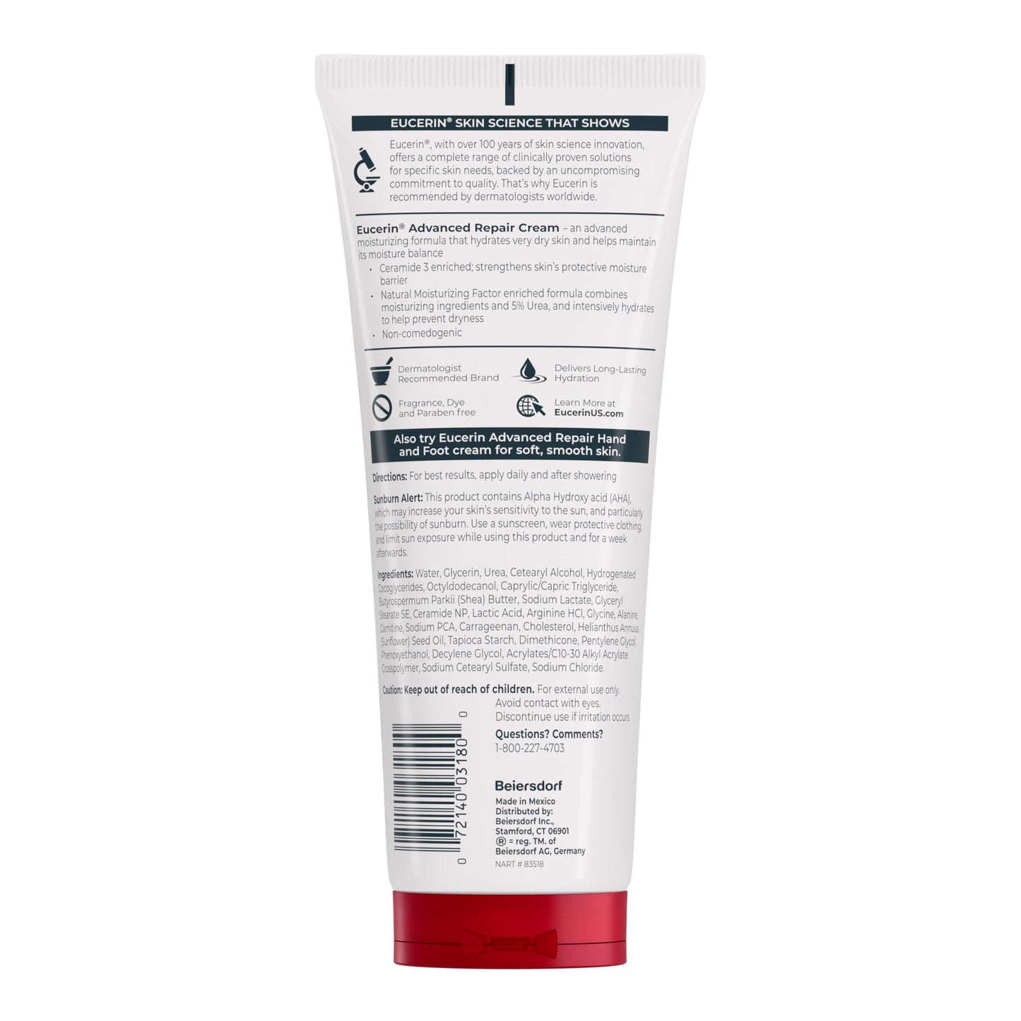 Eucerin Advanced Repair Body Cream, Urea Enriched, Unscented Body Cream for Dry Skin With Triple Moisturizing Complex, 8 OZ Tube Beauty & Personal Care Eucerin