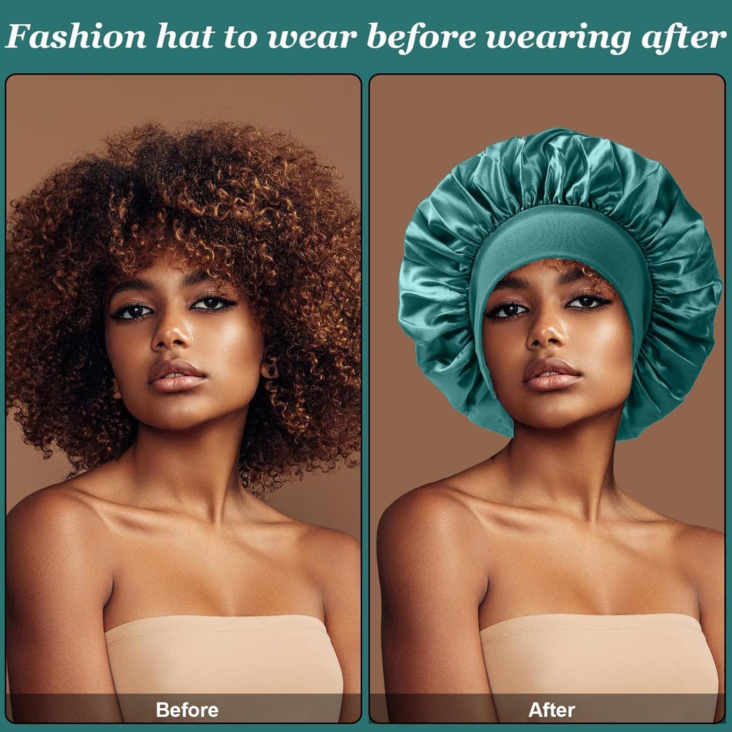 4PCS Silk Satin Bonnets for Black Women & Men - Elastic Wide Band Hair Wrap Cap for Curly Hair - Shower Cap for Sleeping (Black, Peacock Blue, Pink Beauty and Personal Care FIRSTPELLA