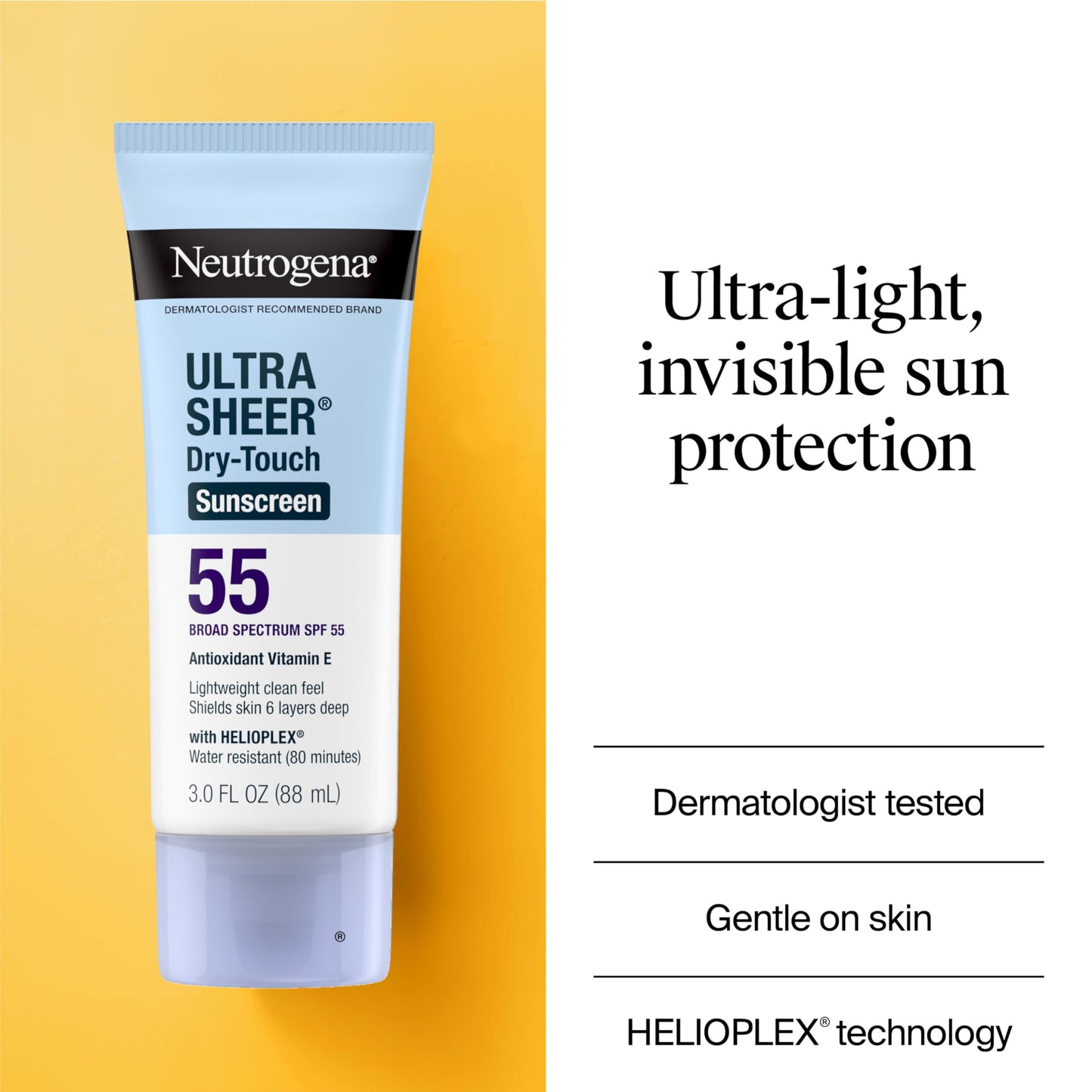 Neutrogena Ultra Sheer Dry-Touch Sunscreen SPF 55 for Face & Body, Lightweight Non Greasy Broad Spectrum UVA/UVB Protection, No White Cast, Water Beauty & Personal Care Neutrogena