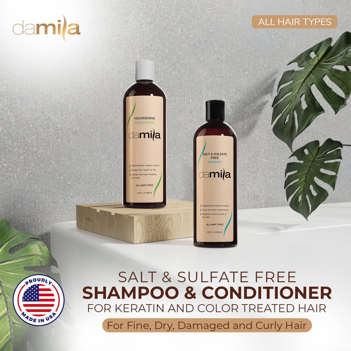 Damila Salt & Sulfate Free Shampoo & Conditioner for Keratin and Color Treated Hair - Professional Keratin Value Pack for Damaged, Frizzy, Curly, Dry Beauty & Personal Care damila