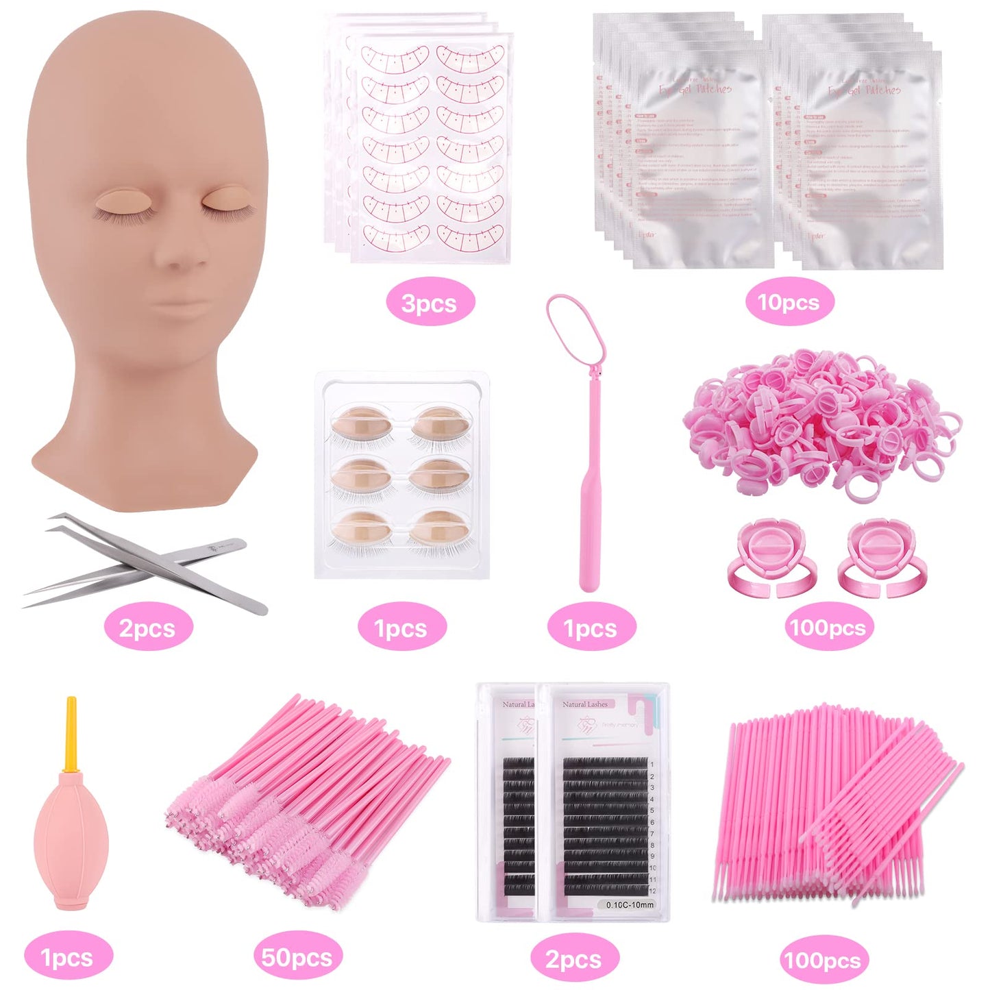 Pretty memory Eyelash Extension Kit for Beginners, Lash Extension Training Kit with Silicone Mannequin Head Removable Eyelids for Makeup and Eyelash Beauty & Personal Care Pretty memory