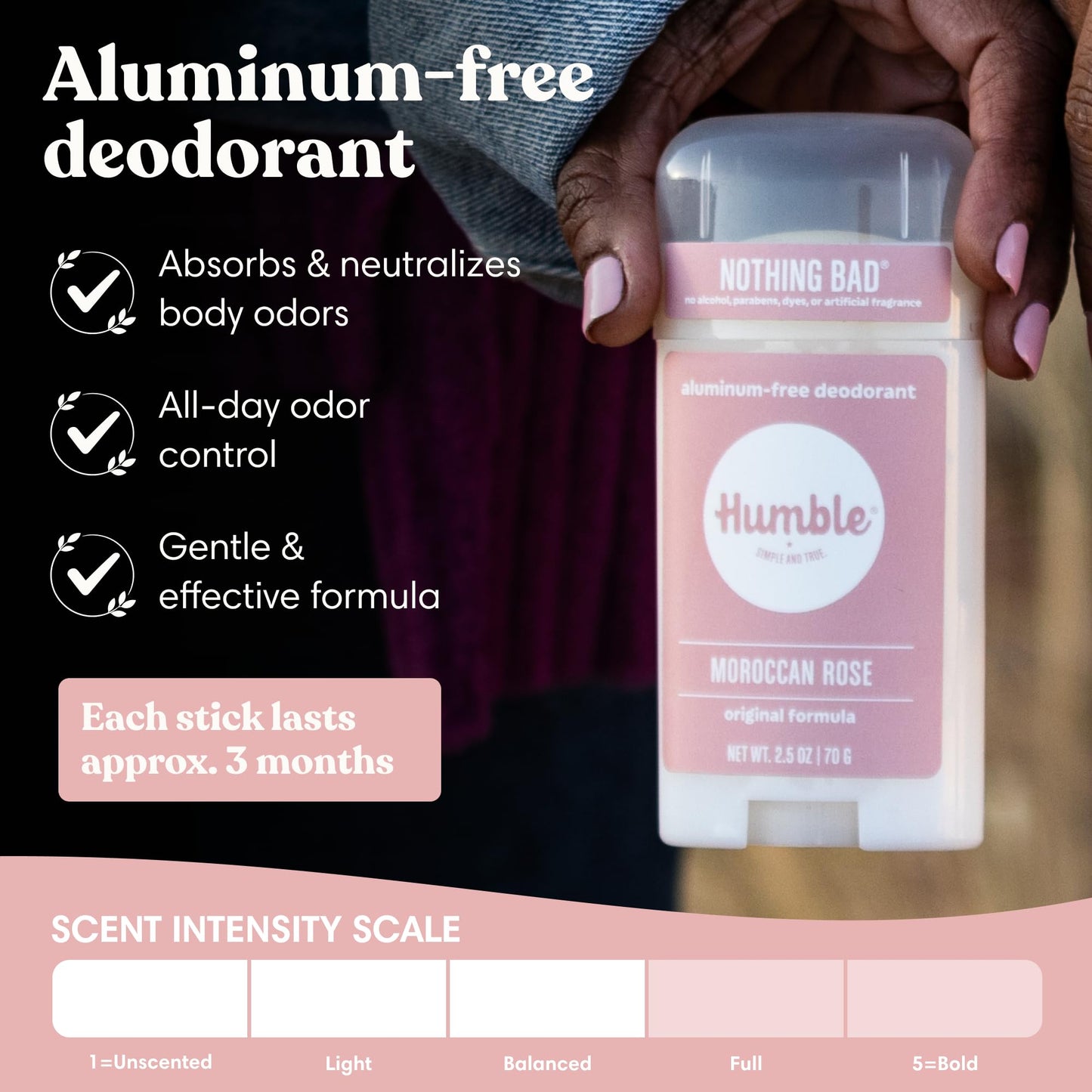 Humble Aluminum-Free Deodorant for Women & Men, Moroccan Rose - Clean & Fresh Natural Deodorant Stick with Essential Oils for Long-Lasting Odor Beauty and Personal Care HUMBLE SIMPLE AND TRUE.