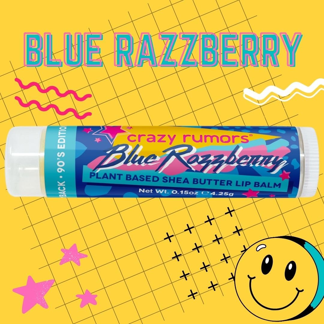 Crazy Rumors Throwback 90's Mix Lip Balm 4-Pack Mix (Cucumber Melon, Blue Razzberry, Kiwi Strawberry, Orange Pop!) 100% Natural, Vegan, Plant-Based Beauty and Personal Care Crazy Rumors