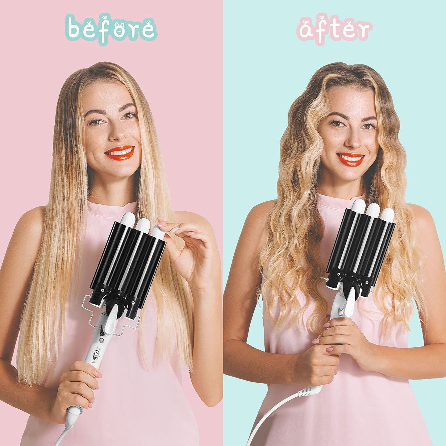 Three Barrel Curling Hair Crimper: Aleath Dual Voltage Crimper Hair Tool - 1 inch 3 Barrels Curler Iron Wand Beauty & Personal Care Aleath