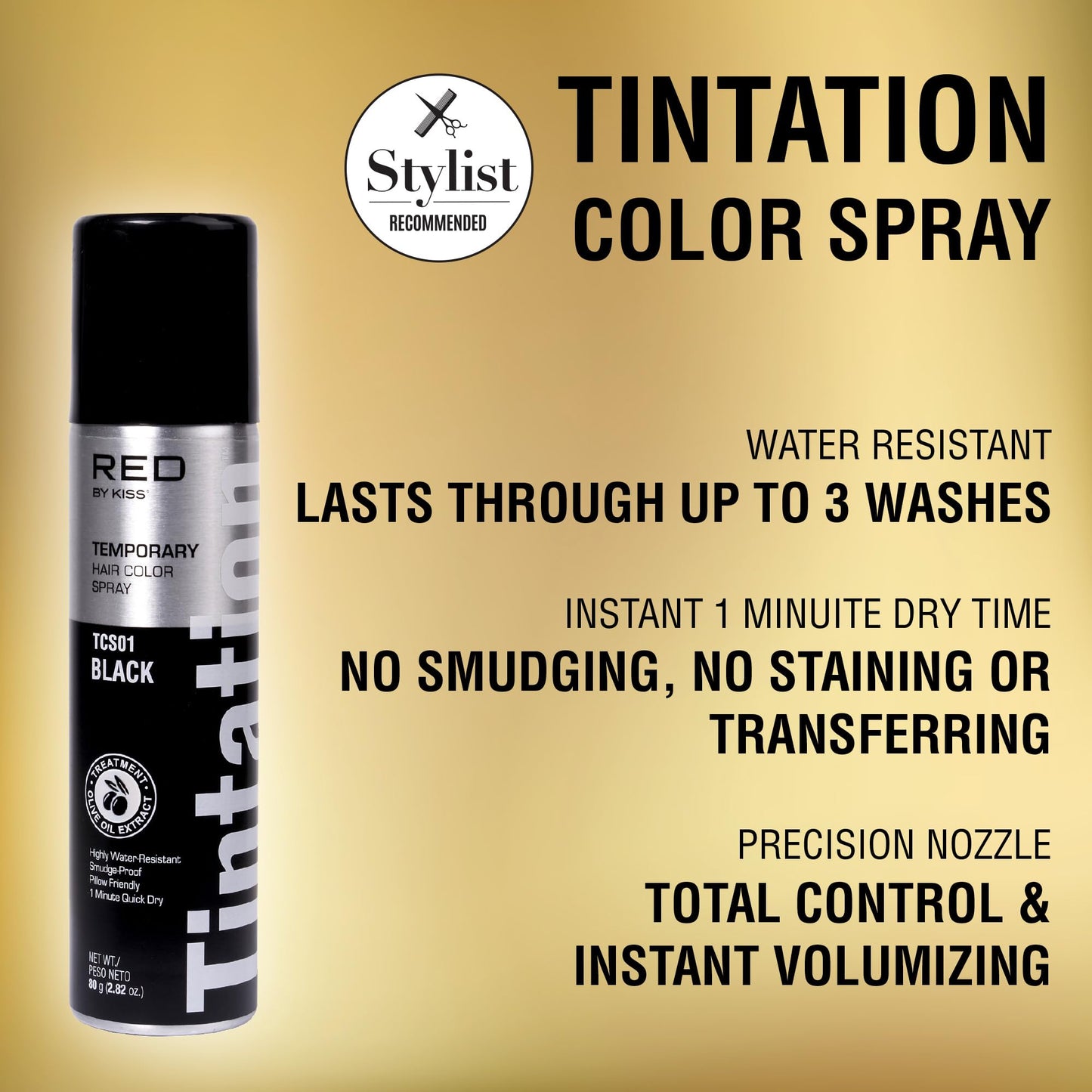 Red by Kiss Tintation Temporary Hair Color Spray, Instant Gray Root Touch Up Coverage, Water-Resistant & Smudge-Proof, Easy Wash Out, Barber Beauty & Personal Care Red by Kiss