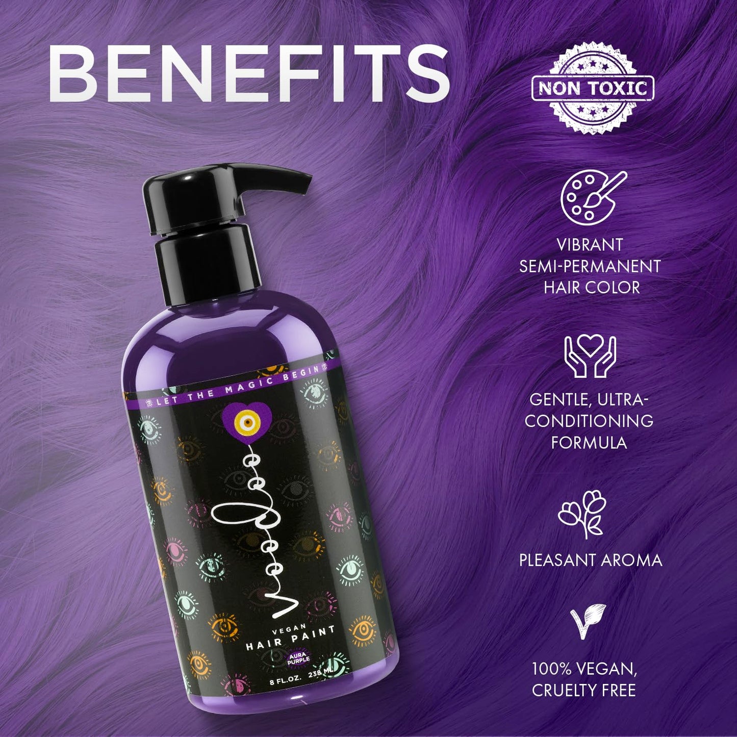 MOEHAIR VOODOO Purple Hair Paint (Aura), 8 Oz | Vegan & Cruelty-Free Purple Hair Dye | Ammonia, Sulfate & Paraben-Free | Vivid & Bright Intermixable Beauty & Personal Care MOEHAIR