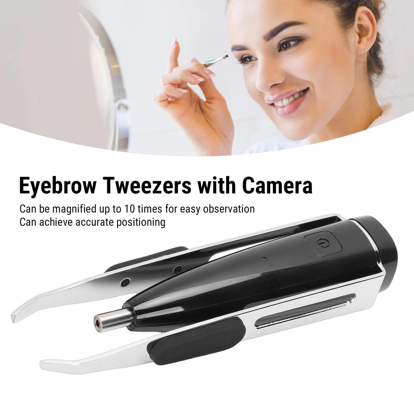 Sunisfa 10X Magnification Eyebrow Camera Tweezers with LED Light, ABS + 301 Stainless Steel, for Hair Removal, Portable Plucking Tweezer with 10X Beauty and Personal Care Sunisfa