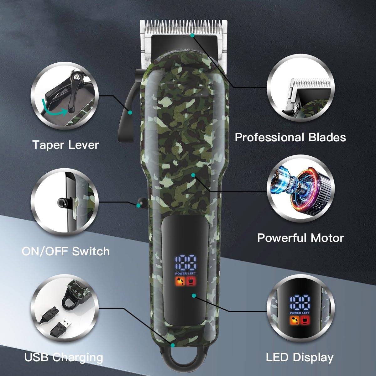 GLESVOWIO Pro Hair Clipper Electric Trimmer Professional Rechargeable Cordless for Men Cutting Machine Beauty and Personal Care GLESVOWIO