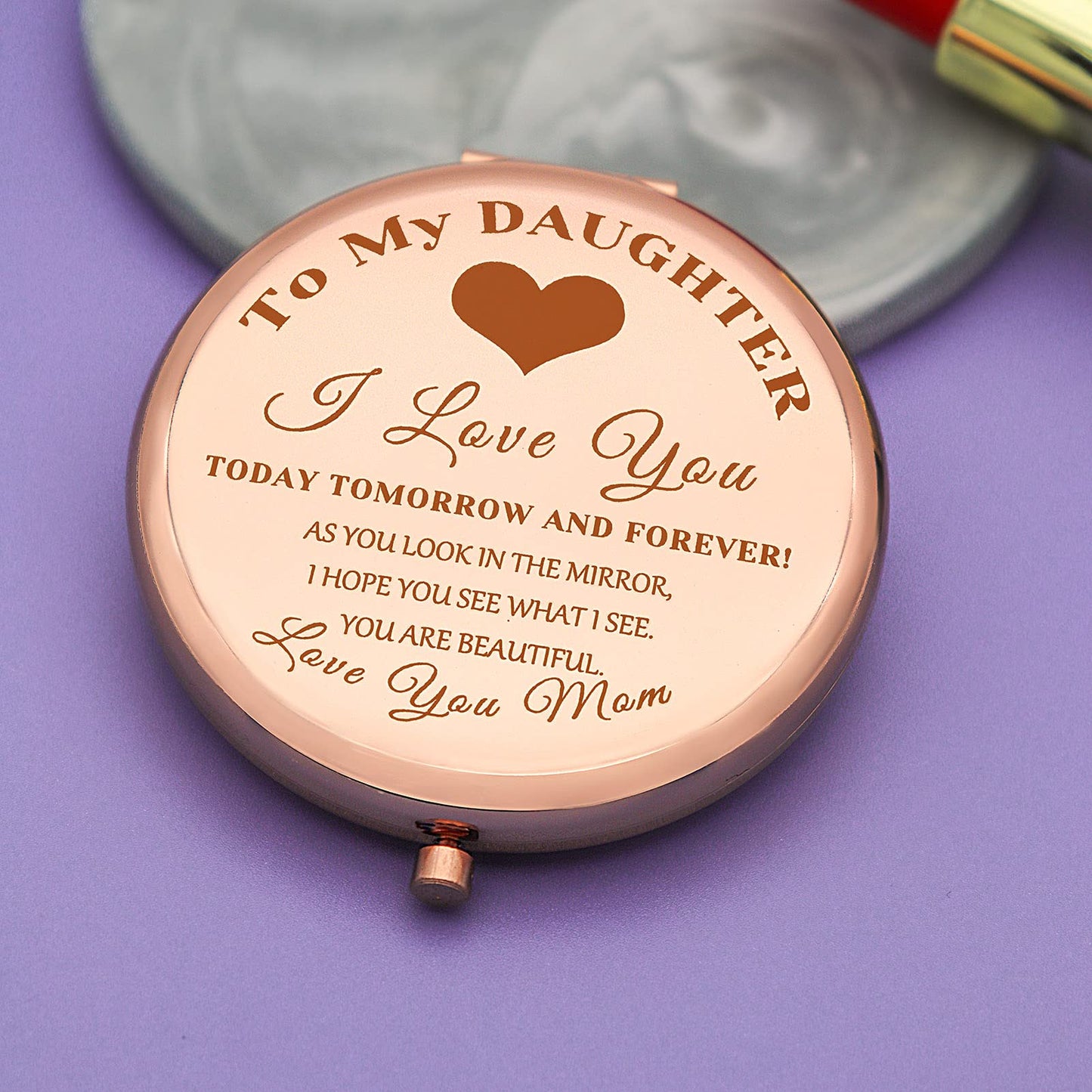 Jielahua Daughter Inspirational Gift Makeup Mirror Daughter Birthday Gift Ideas Rose Gold Compact Makeup Mirror for Her Christmas Graduation Wedding Beauty & Personal Care Jielahua
