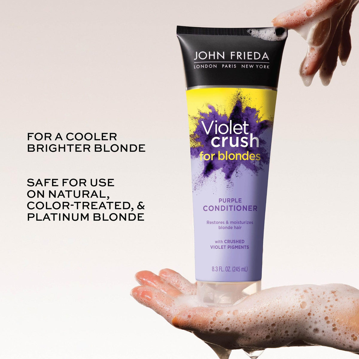 John Frieda Violet Crush Purple Conditioner, Purple Conditioner for Blonde Hair, Crushed Violet Pigments Neutralize Brassy Tones for Cooler, Brighter