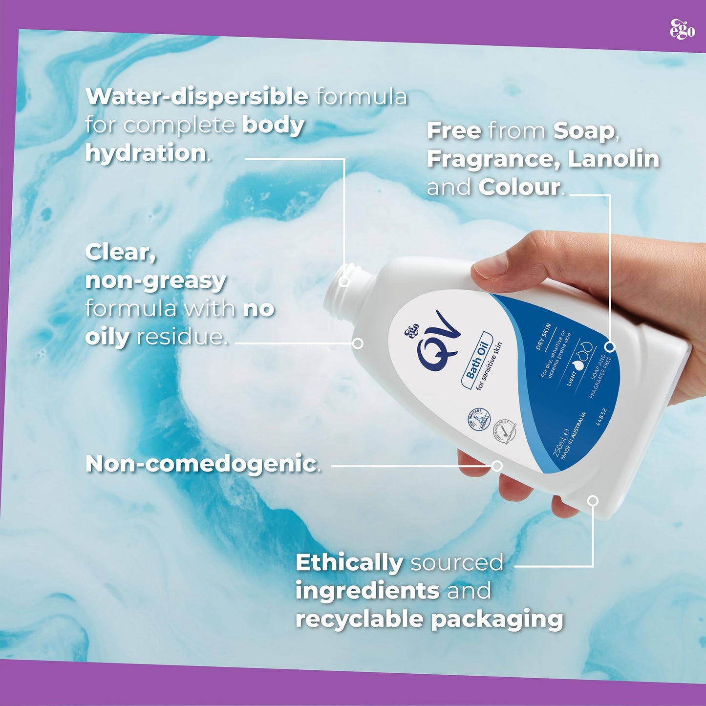 QV Bath Oil (500 ml) Moisturising Bath Soak for Sensitive Skin, Relief from Dry Itchy Skin, Gentle pH Balanced Formula, Fragrance Free, Soap Free, Non Beauty and Personal Care QV