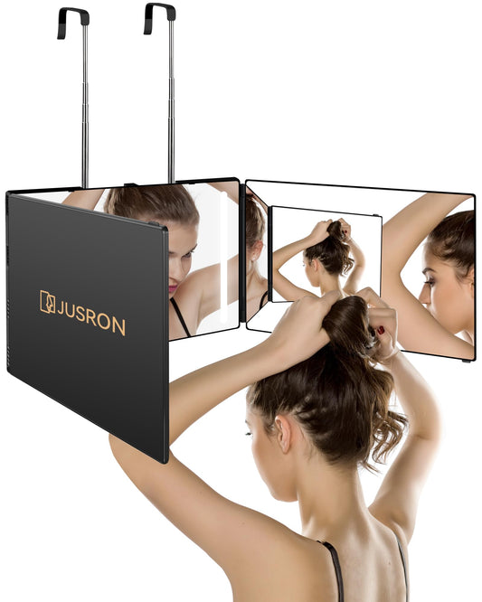 JUSRON 360 Viewing Angle Self Hair Cutting Mirror, Clear Anti-Fog HD Glass, USB Rechargeable, Easy to Use, Height Adjustable, Portable, Good Choice Beauty and Personal Care JUSRON Default Title