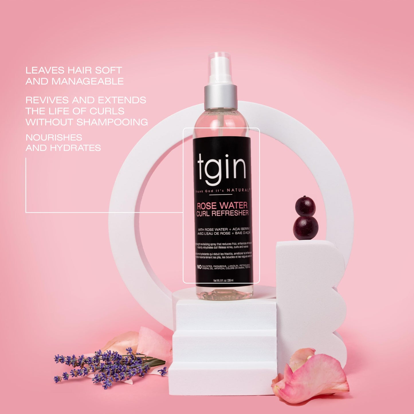tgin Rose Water Curl Refresher - Curl Spray for Curly, Coily, and Wavy Hair - tgin Hair Products Enhances Shine, Reduces Frizz, and Moisturizes Dry Beauty & Personal Care Thank God It's Natural