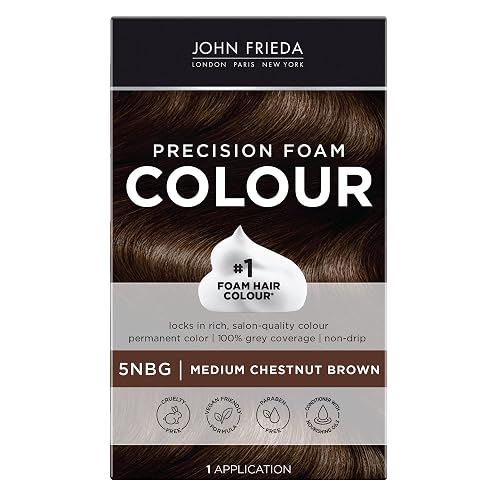 John Frieda Precision Foam Colour, Medium Chestnut Brown 5NBG, Full-coverage Hair Color Kit, Anti-Fade Gray Coverage, Deep Color Saturation Hair Dye Beauty & Personal Care John Frieda