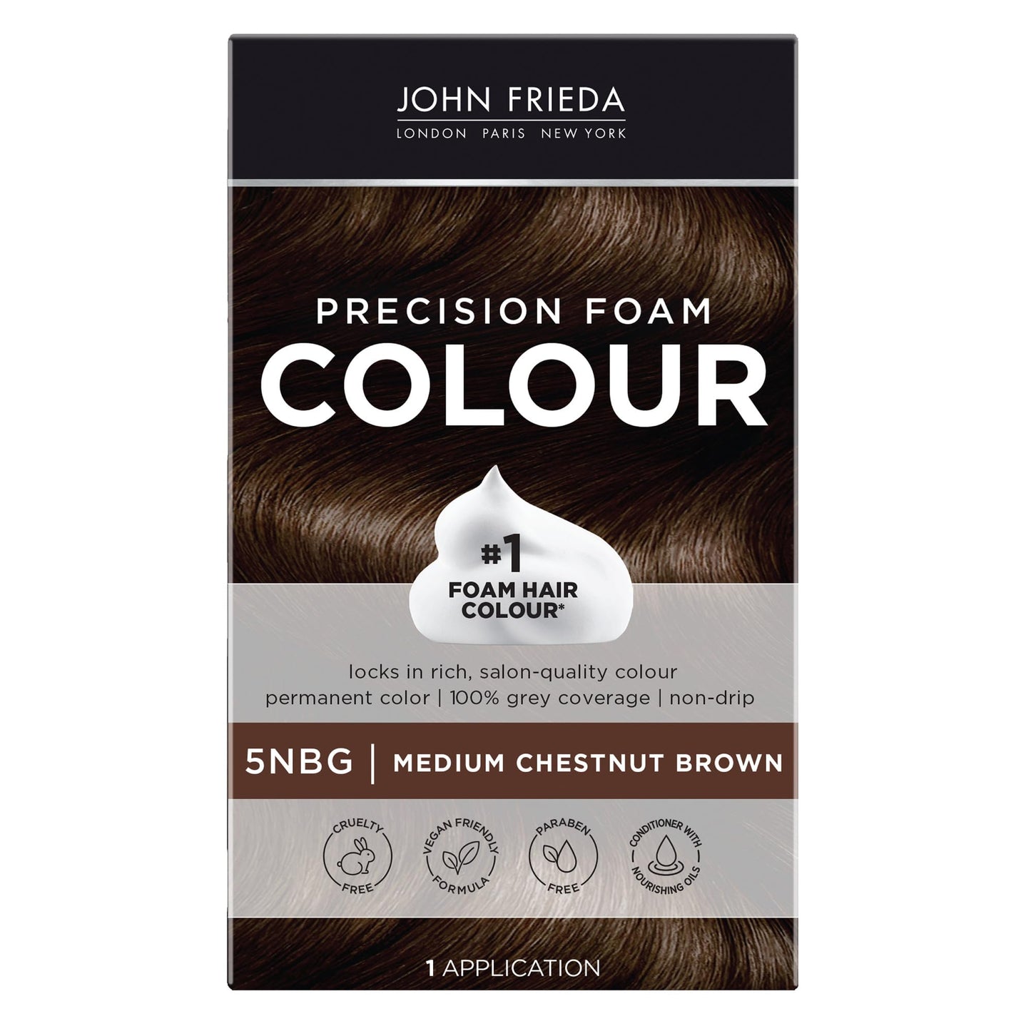 John Frieda Precision Foam Colour, Medium Chestnut Brown 5NBG, Full-coverage Hair Color Kit, Anti-Fade Gray Coverage, Deep Color Saturation Hair Dye Beauty & Personal Care John Frieda