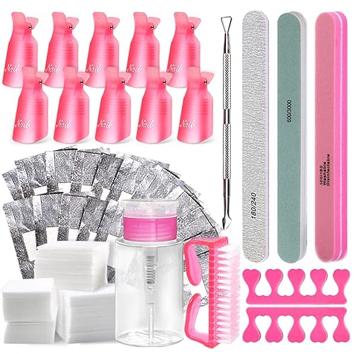 Gel Nail Polish Remover Tools Kit Acetone Acrylic Nails Tool Sets, With Nail Clips, Wipes, Cutter, Pump, Nail Buffer Shiner Files, Brush Beauty & Personal Care ROFROX