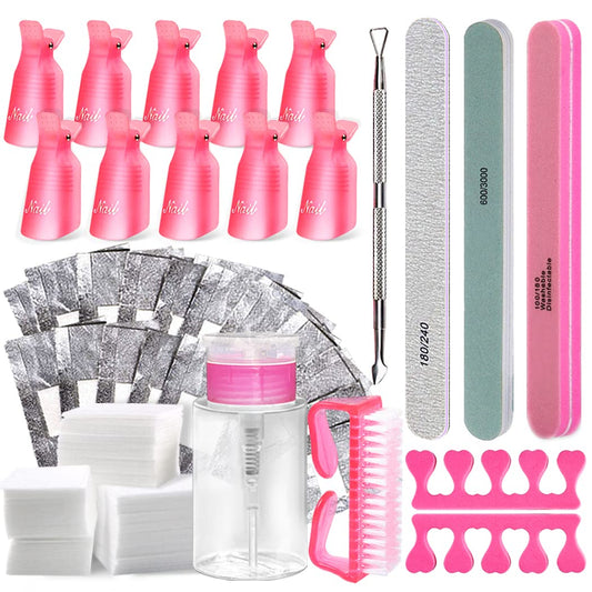 Gel Nail Polish Remover Tools Kit Acetone Acrylic Nails Tool Sets, With Nail Clips, Wipes, Cutter, Pump, Nail Buffer Shiner Files, Brush Beauty & Personal Care ROFROX