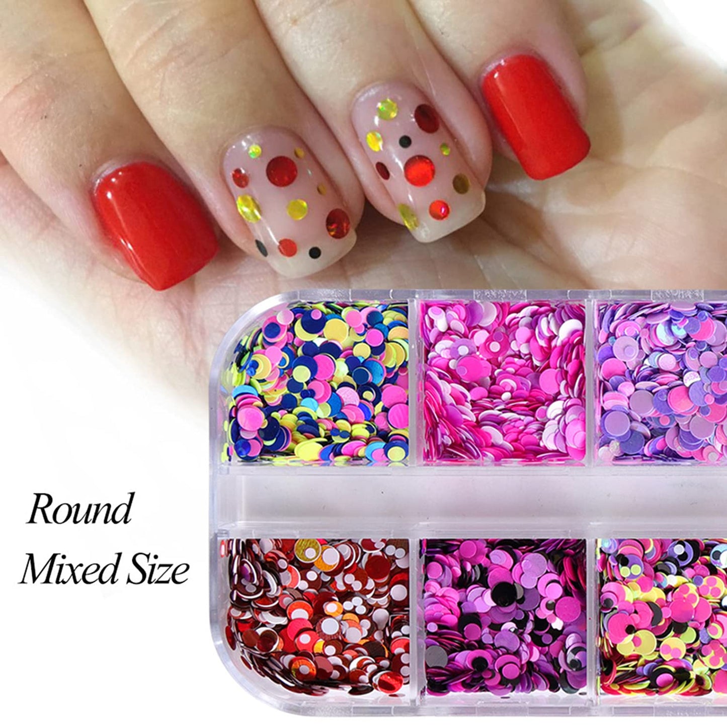 12 Colors Laser Mixed Circle Nail Glitter Sequins 3D Nail Art Accessories Holographic Round Shape Flakes Nail Art Design Acrylic Nails Supplies Women Beauty & Personal Care TBRZTR