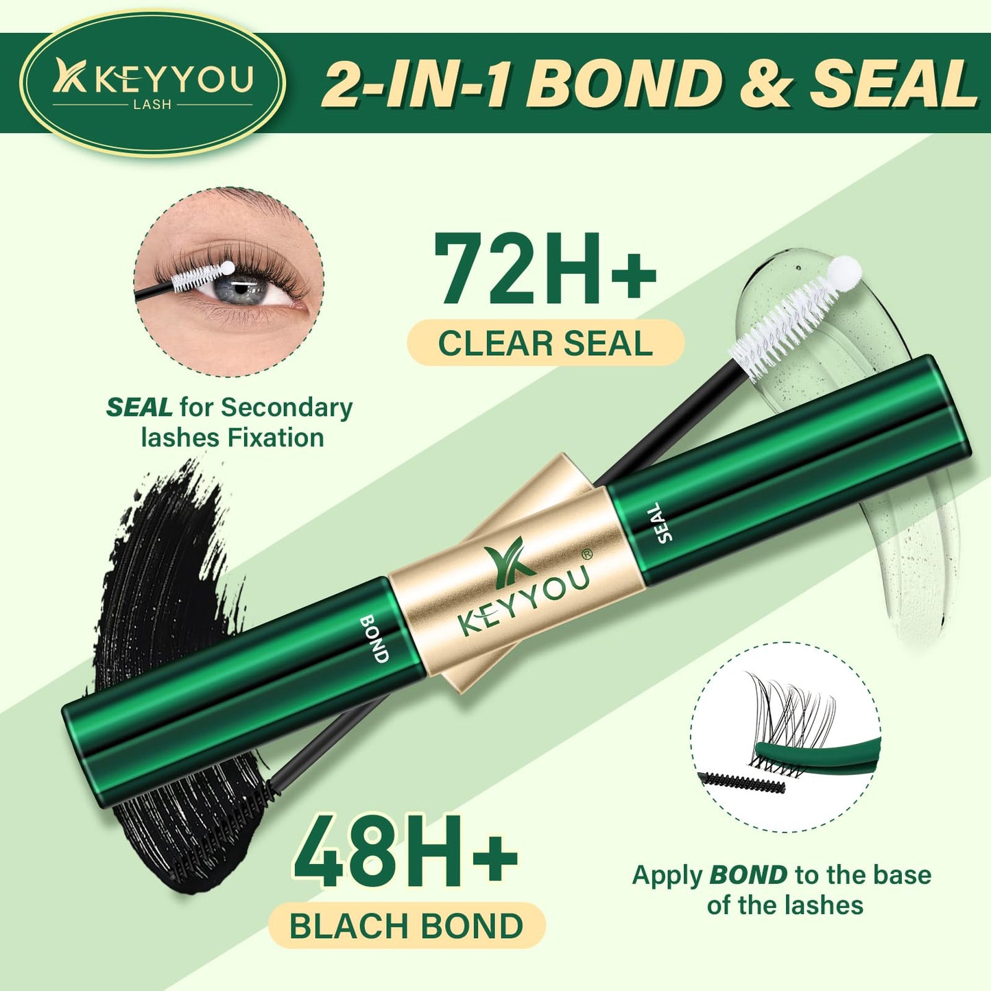 KEYYOU Lash Bond and Seal Cluster Lash Glue for Lash Clusters Strong Gentle Comfortable Bond and Seal Waterproof Mascara Wand Individual Lash Glue Beauty and Personal Care KEYYOU
