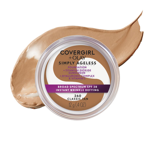 COVERGIRL Simply Ageless Instant Wrinkle Defying Foundation, SPF 28, Hyaluronic Complex & Vitamin C - 260 Classic Tan, Pack of 1 Beauty & Personal Care COVERGIRL