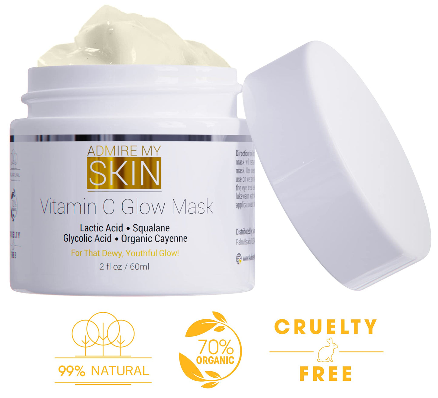 Vitamin C Mask for Face - Brightening Face Masks Skin Care Contains Glycolic Acid and Lactic Acid + Squalane Oil - Hydrating Beauty Face Mask Beauty & Personal Care Admire My Skin