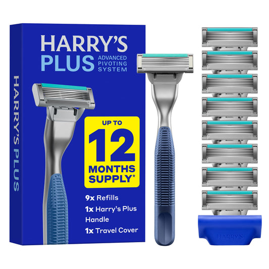 Harry's Plus Razor and Blade Value Pack, 1 Razor Handle (Tide), 9 Razor Blade Refill Cartridges- German Engineered- Up to 12 Months of Smooth Shaving Beauty and Personal Care Harry's Default Title