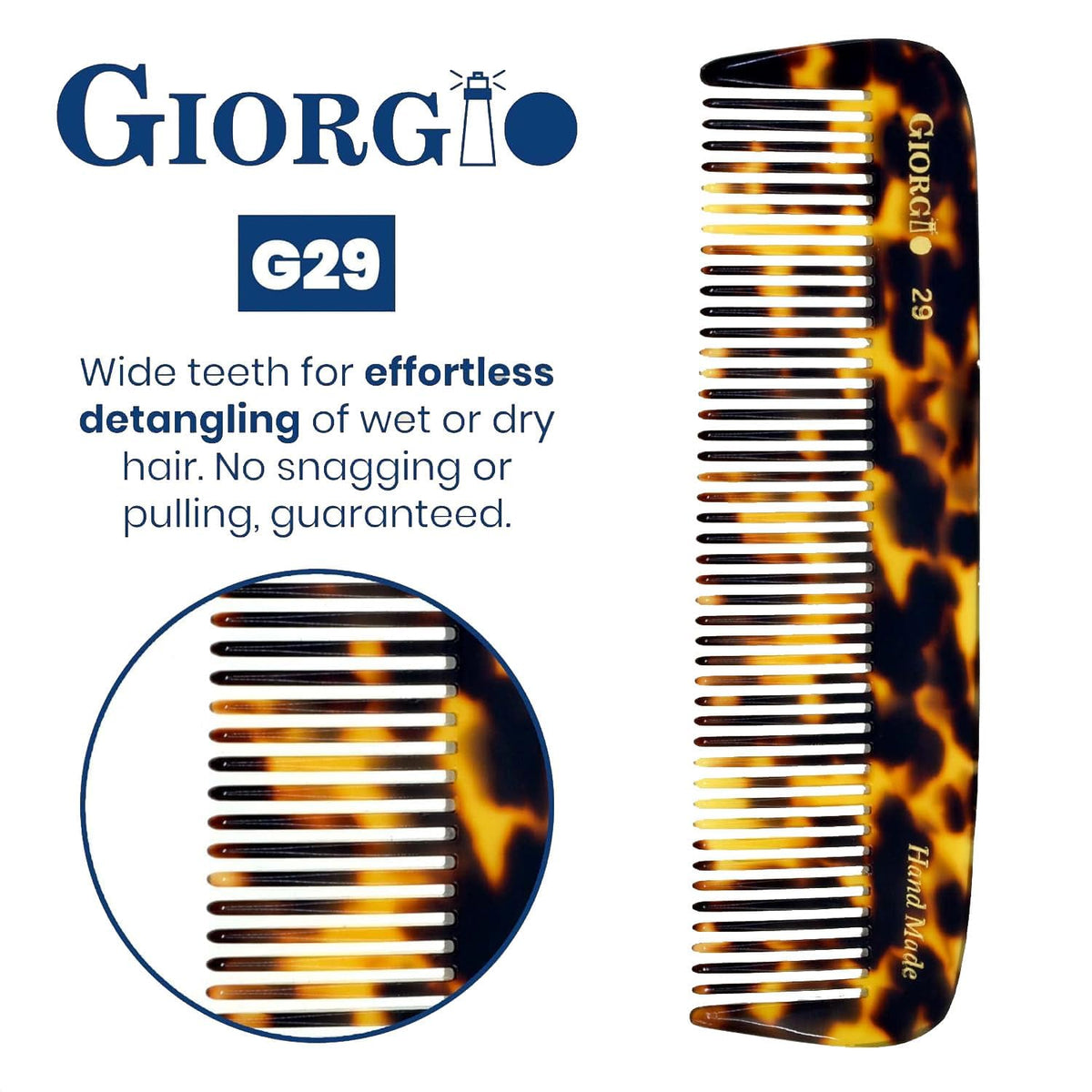 Giorgio G29 Handmade All Fine Tooth Pocket Comb for Men, Hair Comb Straightener for Everyday Grooming Styling Hair, Mustache and Beard for Men Women