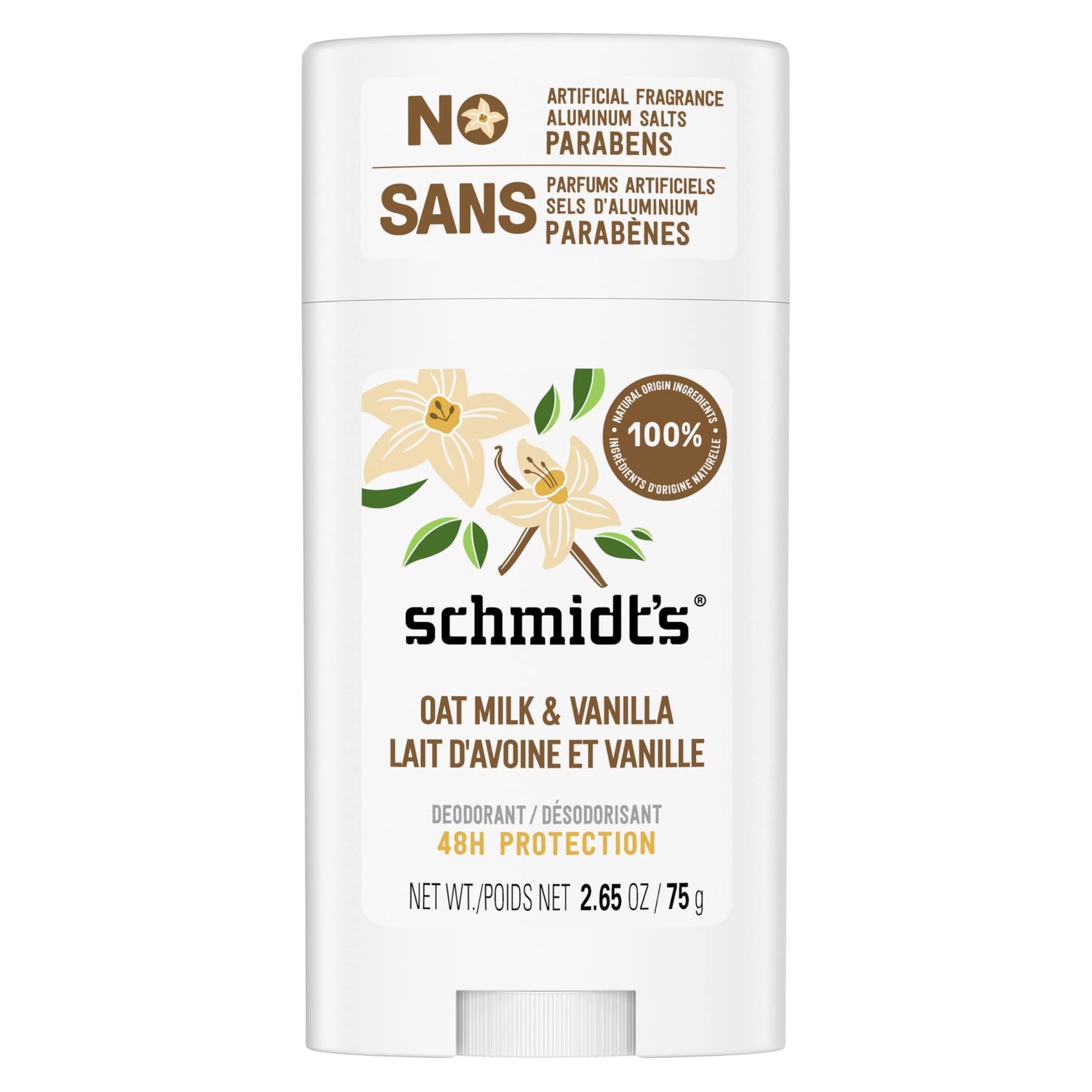 Schmidt's Aluminum-Free Vegan Deodorant Vanilla & Oat Milk with 24 Hour Odor Protection, for Women and Men, Natural Ingredients, Cruelty-Free, 2.65 oz Beauty and Personal Care Schmidt's
