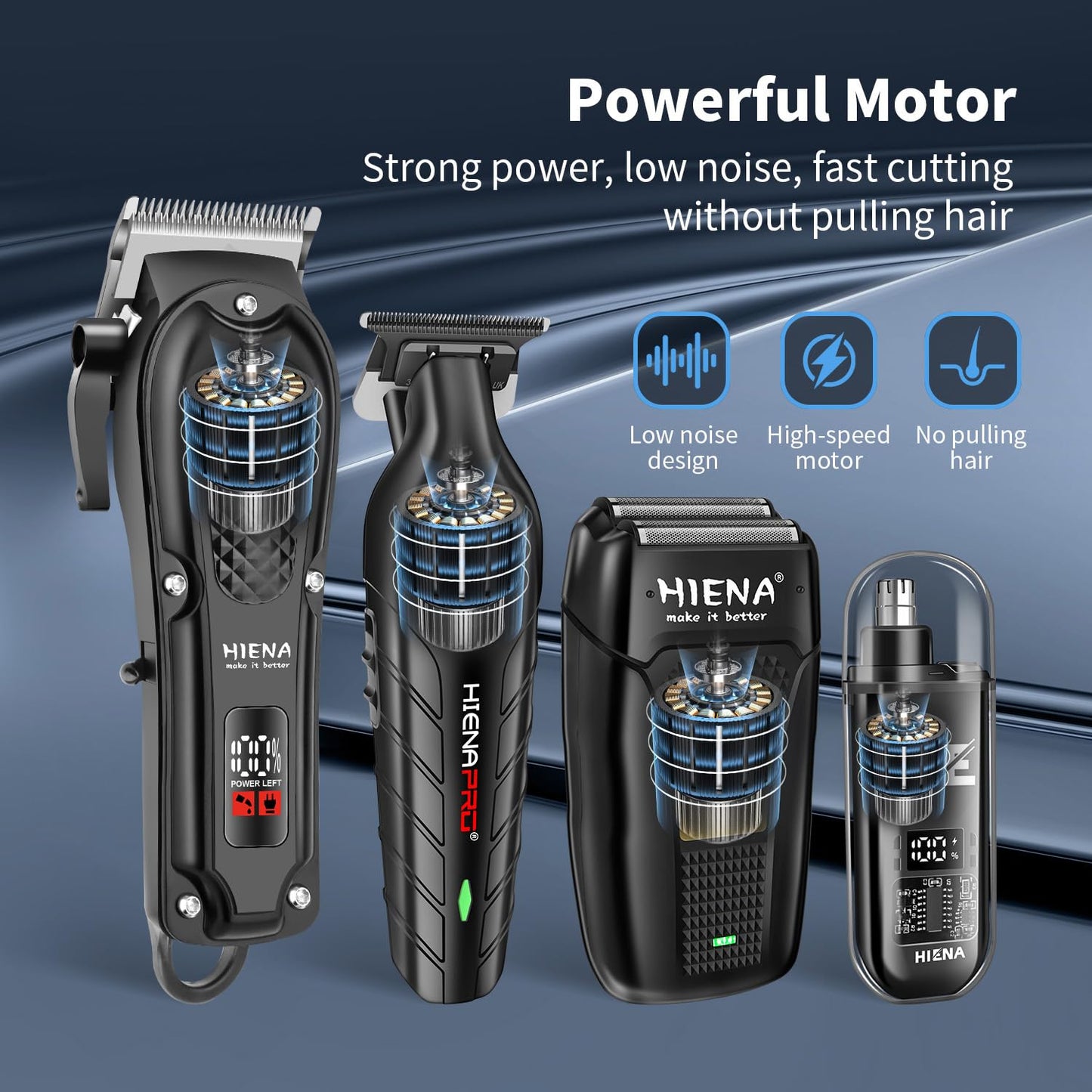 HIENA PRO Professional Hair Clipper Set for Men, Cordless Barber Clippers Set and Trimmer Kit, Electric Beard Trimmer & Nose Trimmer Kit, Foil Shaver Beauty and Personal Care HIENA PRO