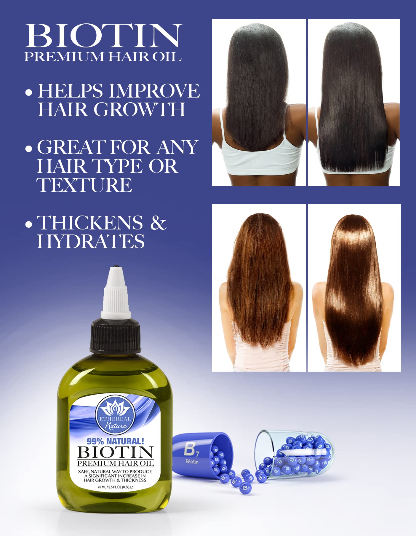 Ethereal Nature 99% Natural Hair Oil Blend with Biotin, clear, 2.54 Fl Oz Beauty & Personal Care Ethereal Nature