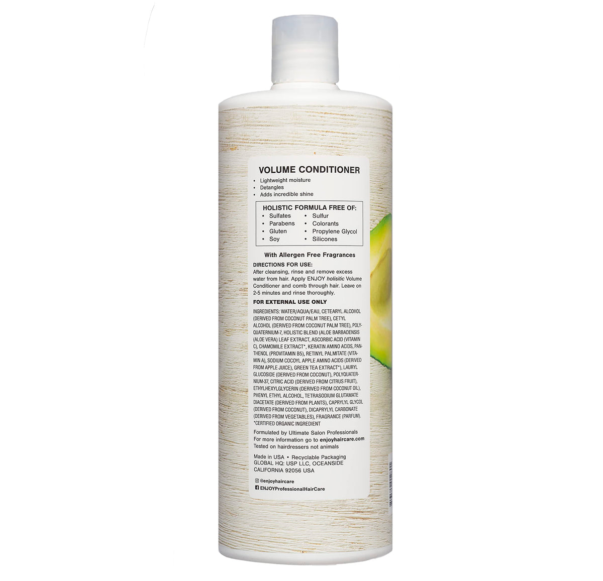 Enjoy Holistic Volume Conditioner - Lightweight Volumizing Conditioner for Fine Hair - Sulfate, Silicone & Paraben Free - Adds Body, Shine &