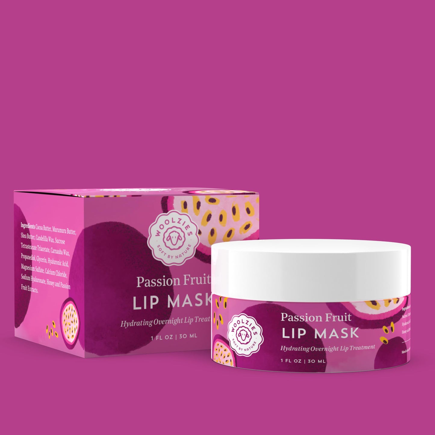 Hydrating Lip Mask with Hyaluronic Acid - Overnight Treatment for Soft, Smooth Lips - Shea Butter, Vitamin E & Natural Oils - 1 oz Jar (1 Ounce Beauty and Personal Care Woolzies