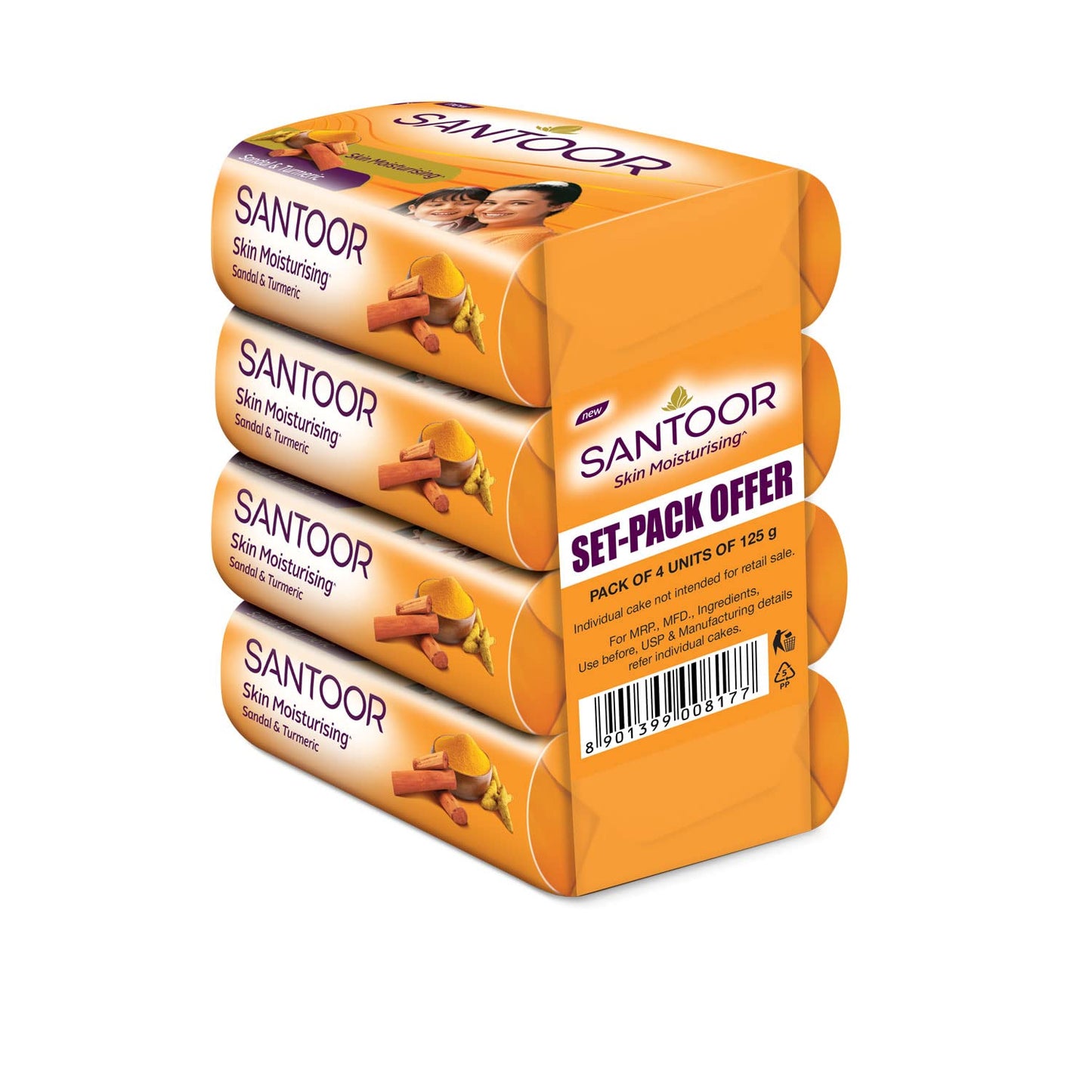 Santoor Soap with Sandal And Turmeric - Pack of 4 soaps (125g each) Beauty & Personal Care Santoor