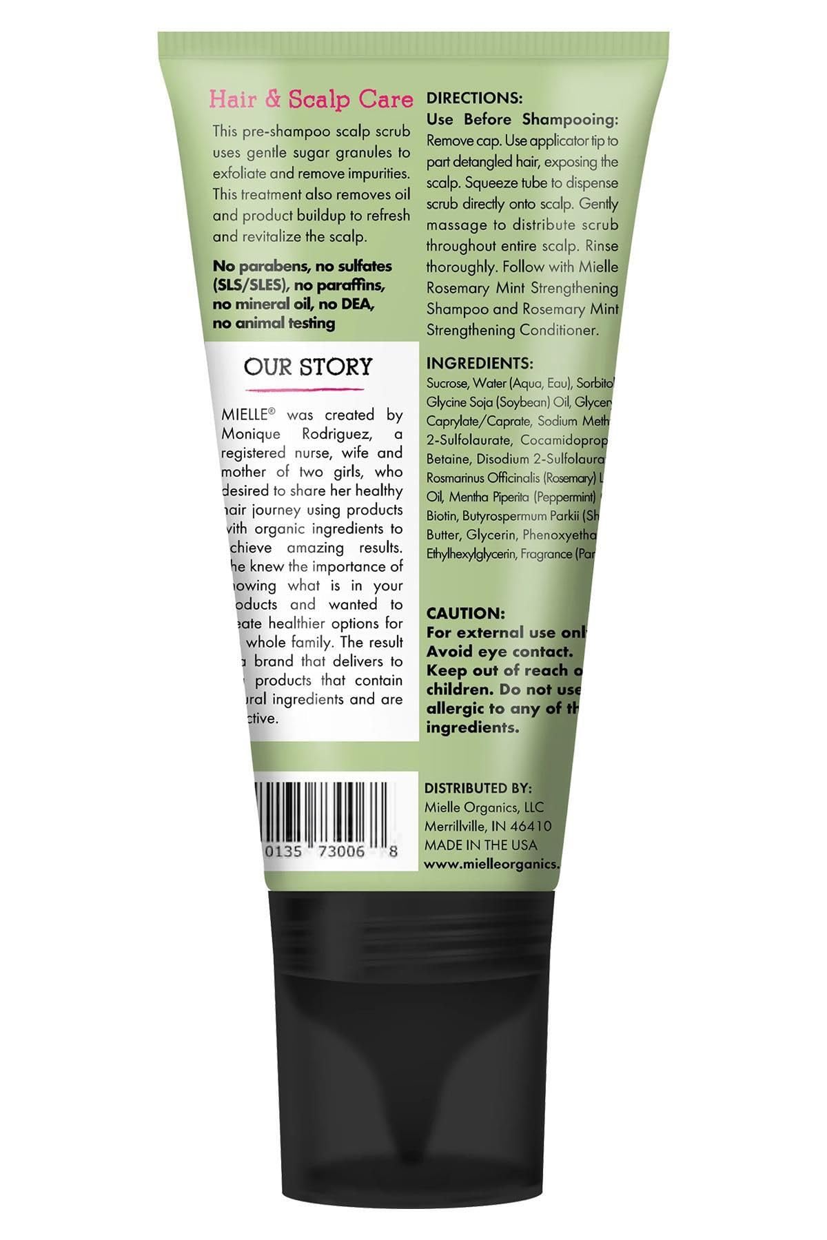 Mielle Organics Rosemary & Mint Sugar Exfoliating Scalp Scrub - Gentle Pre-Shampoo Dry Scalp Treatment for Oil & Product Buildup - Biotin Infused