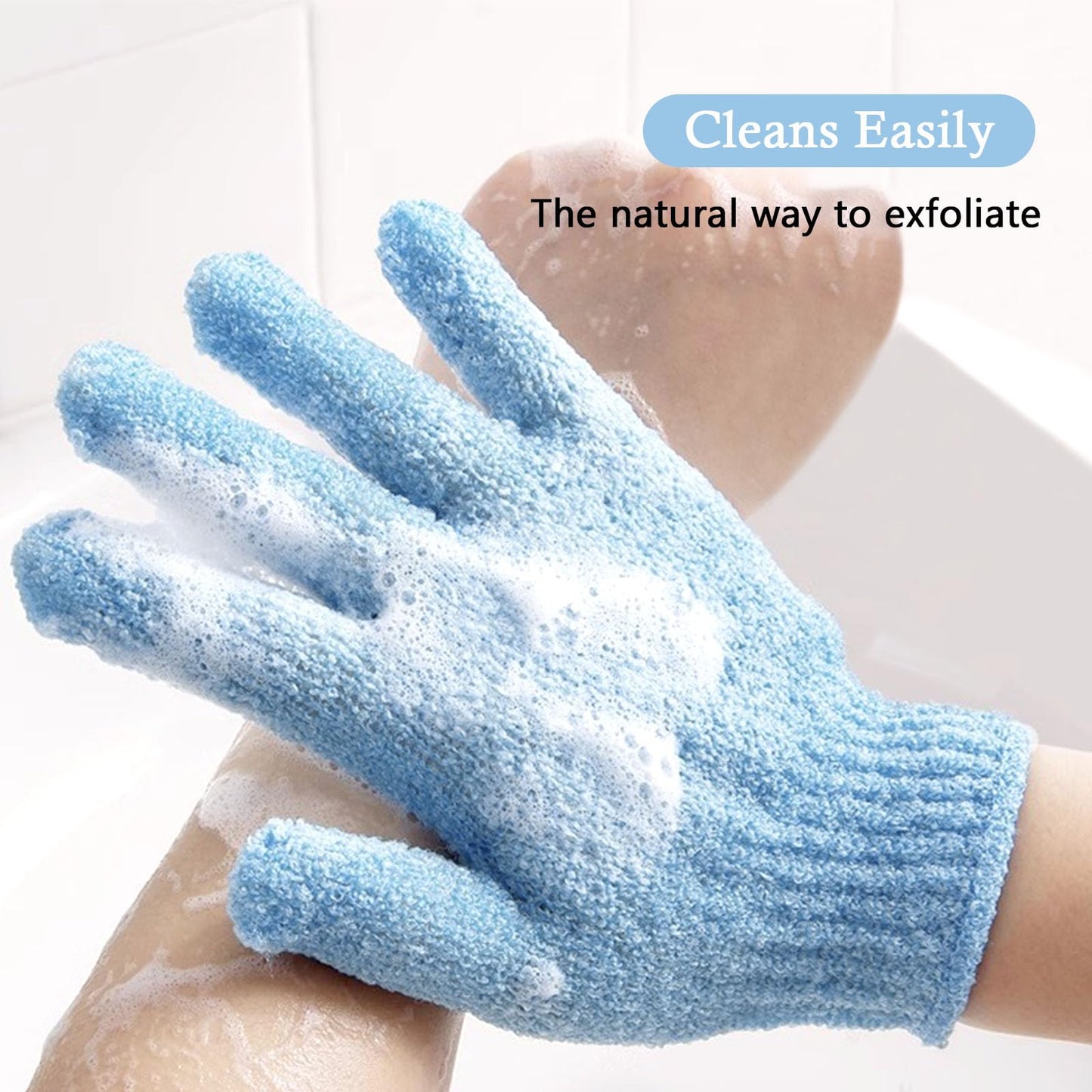 BlingKingdom 1 Pair Bath Gloves for Shower Exfoliating Wash Gloves Shower Mitts for Women Beauty Spa Massage Skin Shower Body Scrubber (Blue) Beauty and Personal Care BlingKingdom