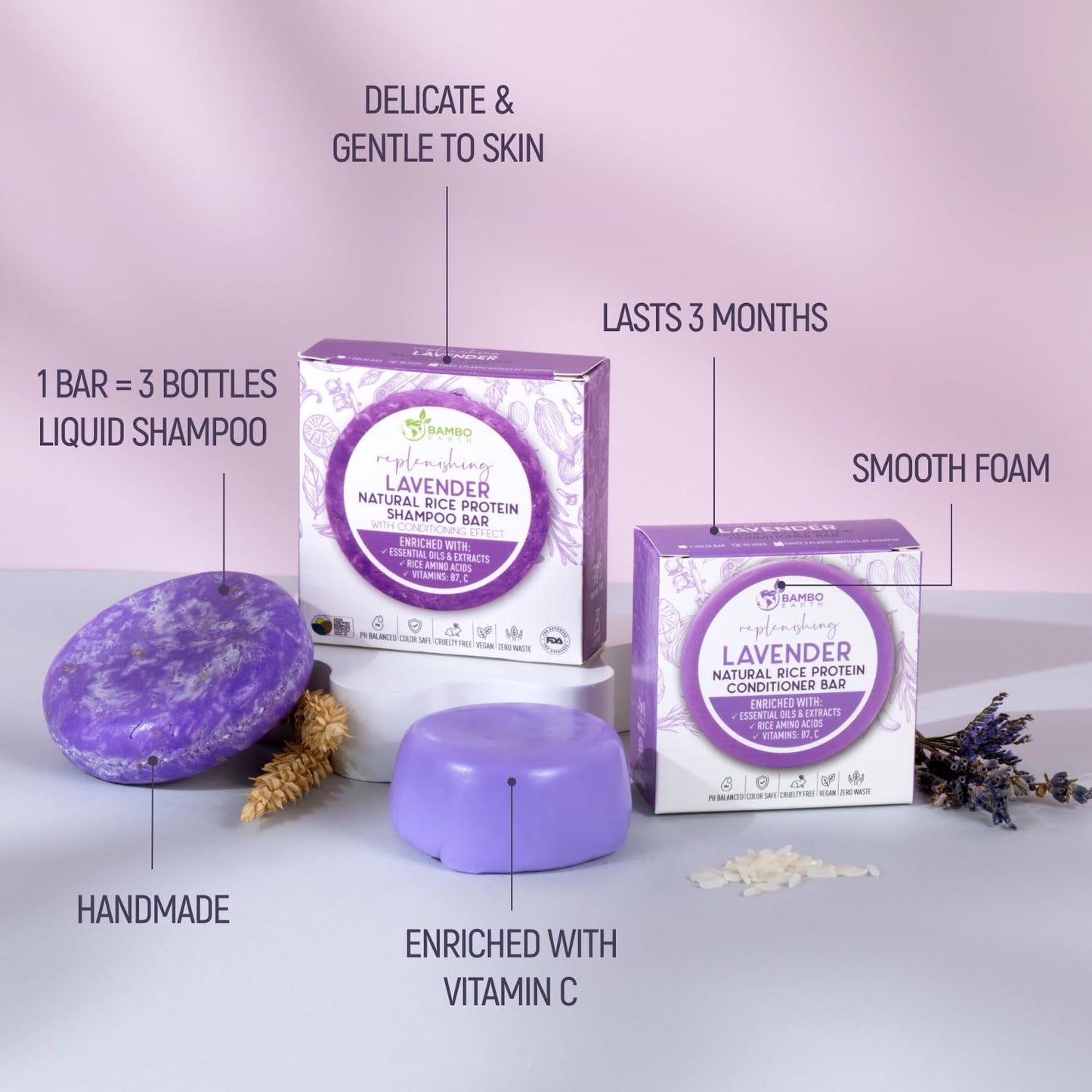 Solid Rice Protein Water Shampoo & Conditioner Hair Soap - Shampoo and Conditioner Bars For Hair With All Natural Plant Based Essential Oils And Zero Beauty & Personal Care BAMBOEARTH