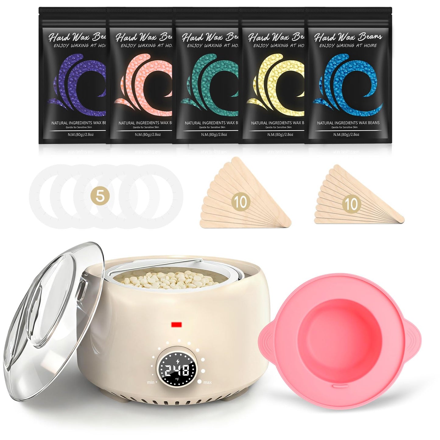 TIKESI Waxing Kit for Women and Men, Digital Wax Warmer with 14OZ 5 Bags Hard Wax Beads, at Home Wax kit for Full Body, Face, Eyebrows, Bikini, Legs Beauty and Personal Care TIKESI