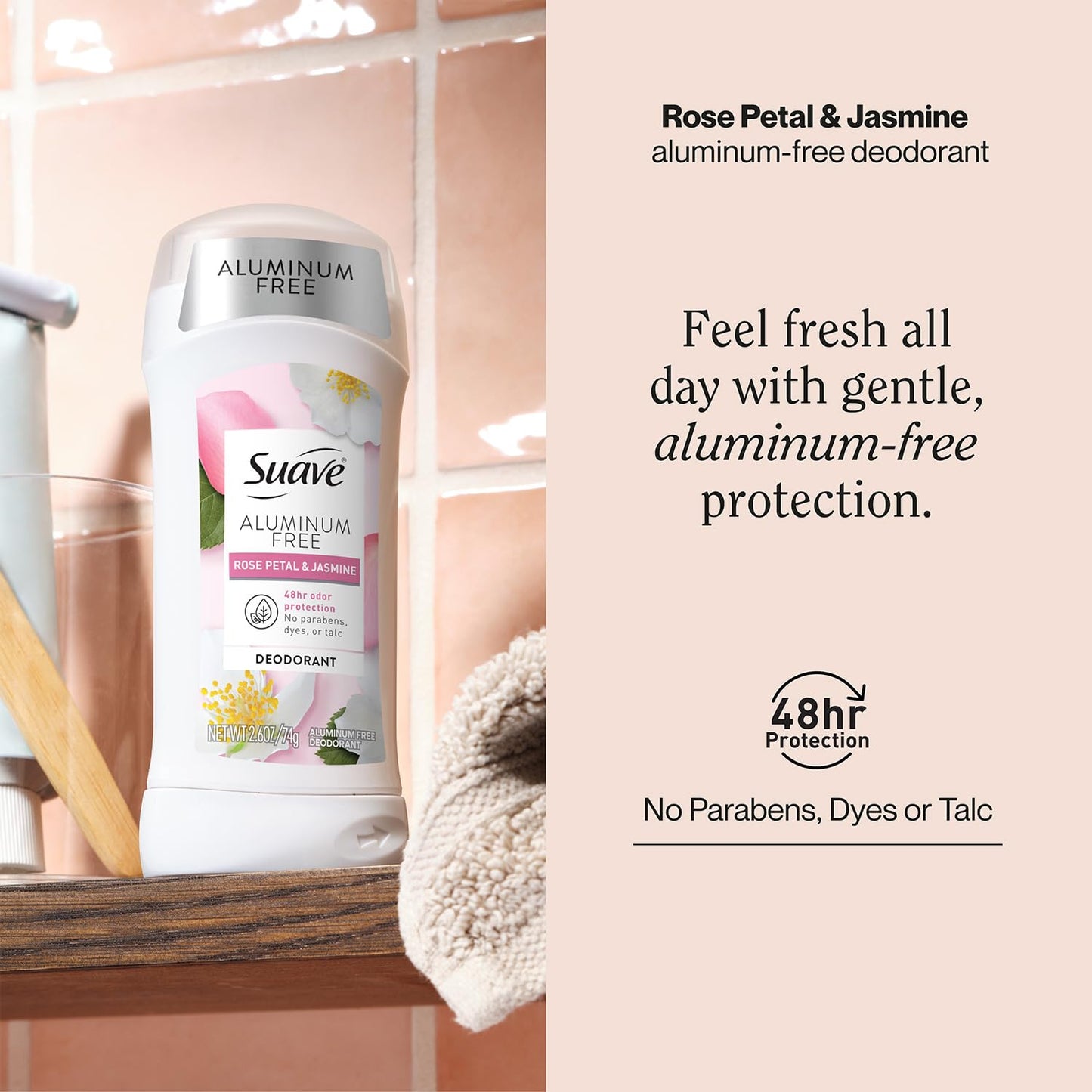 Suave Aluminum-Free Deodorant, Rose Petal & Jasmine, 2.6 Oz Beauty and Personal Care Suave