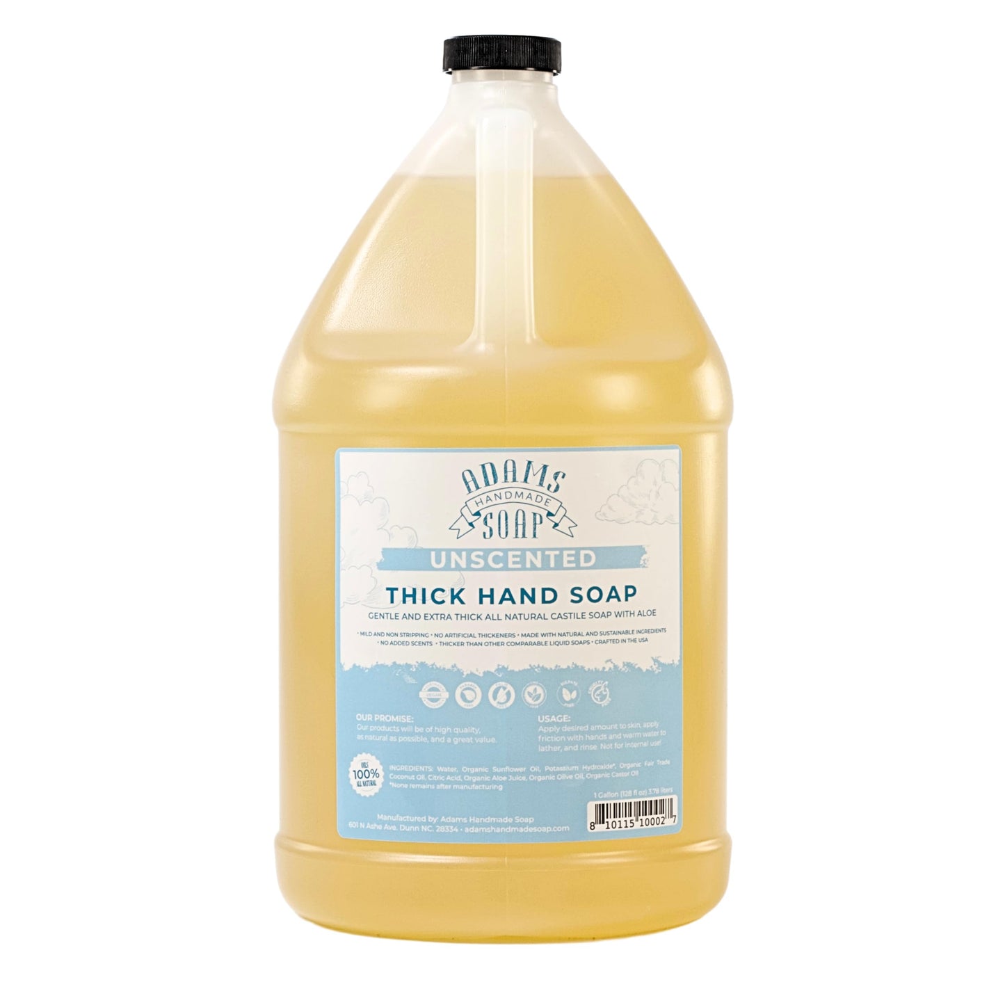 Adams Handmade Soap Thick Organic Castile Liquid Hand Soap 1 Gallon Refill- Unscented Beauty & Personal Care Adams Handmade Soap