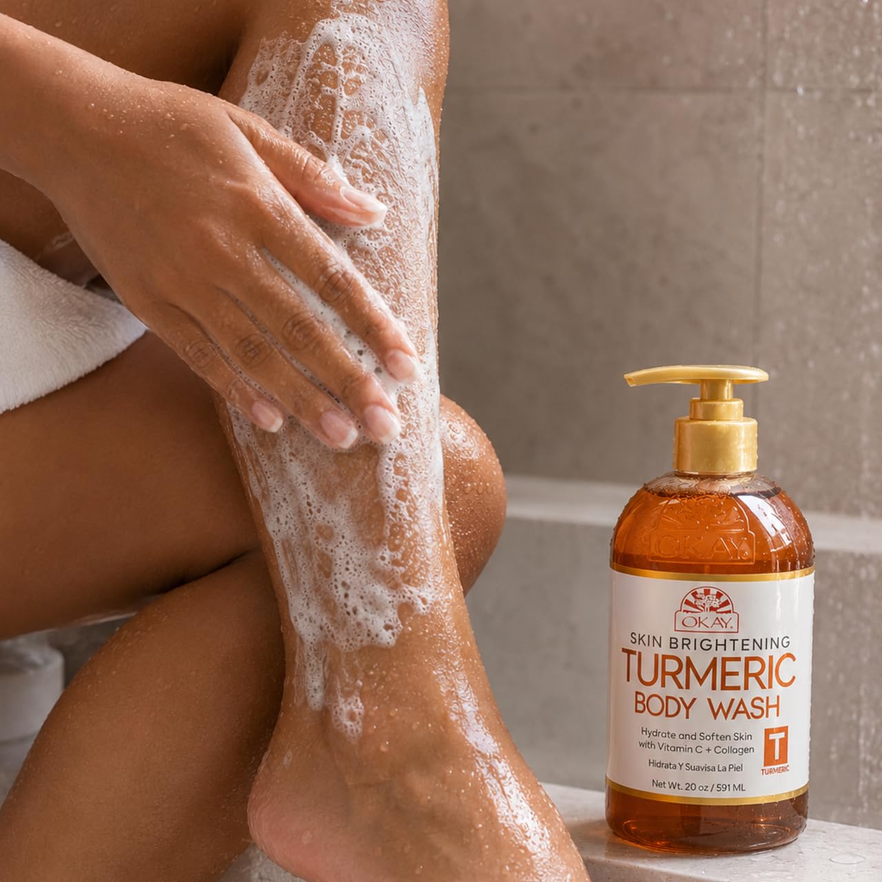 OKAY Turmeric Skin Brightening Body Wash 20 oz - Vitamin C & Collagen Glow Cleanser for Dark Spots & Even Skin Tone Beauty & Personal Care OKAY