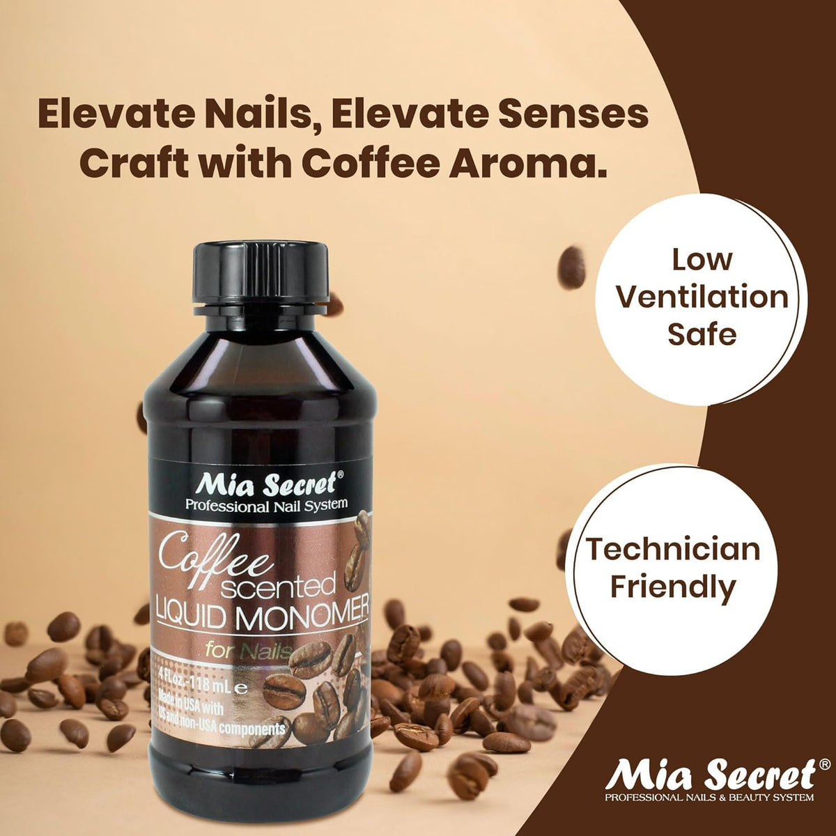 Mia Secret COFFEE SCENTED Liquid Monomer - Alternate Acrylic Nail Liquid for Acrylic Powder - EMA monomer - Scented Nail Monomer liquid - ema monomer