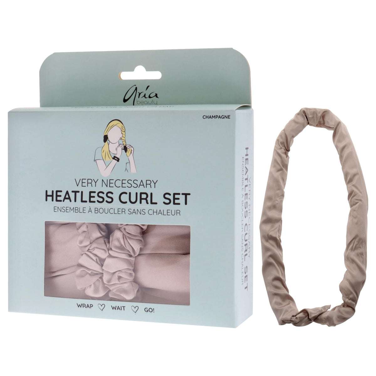 Very Necessary Heatless Curl Set - Champagne by Aria Beauty for Women - 3 Pc 1 Curling Rod Headband, 2 Scrunchies