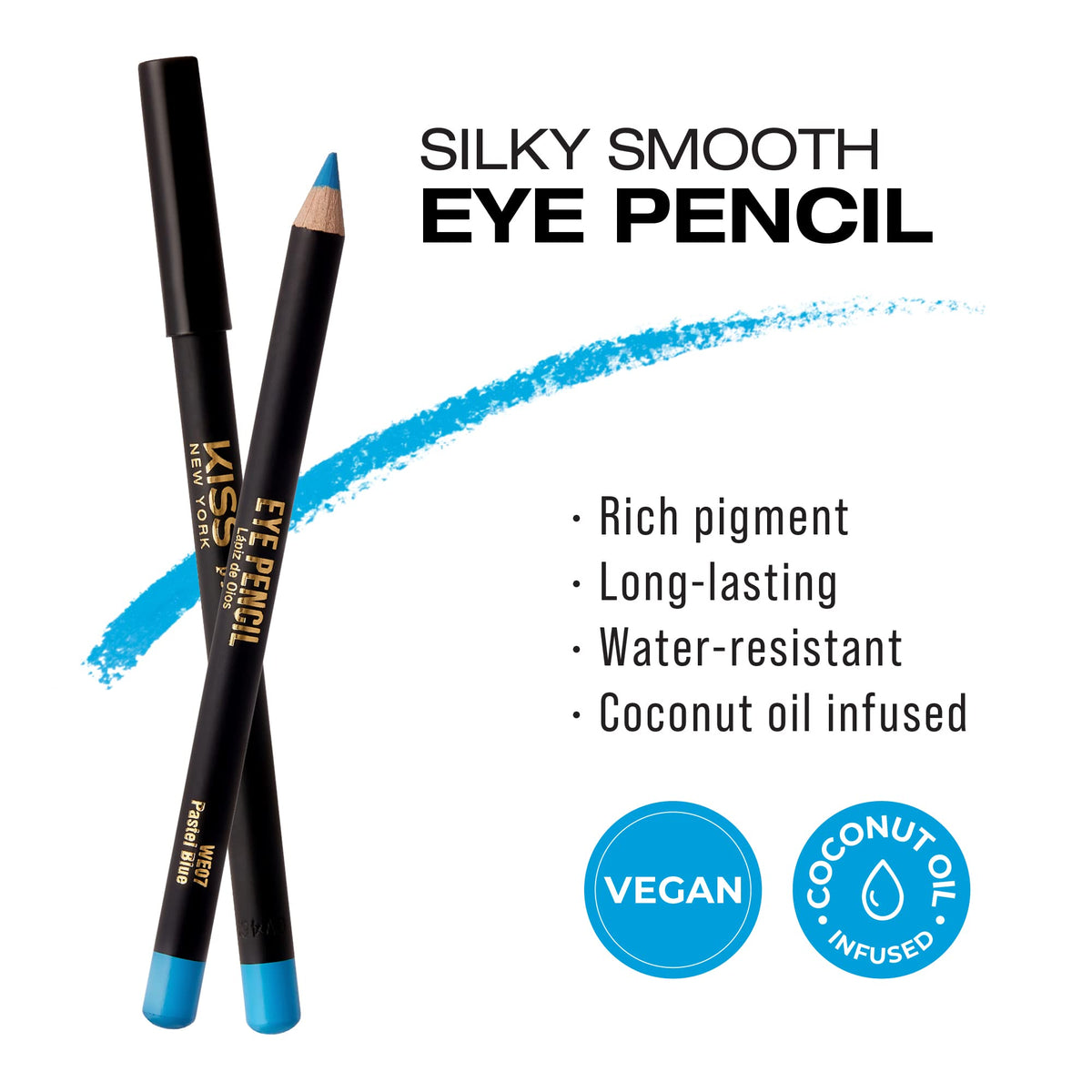 KISS NEW YORK Professional Slim Eye Pencil, Creamy Soft Eye Liner, Smooth Long-Lasting Rich Eyeline Color, Natural Eye Makeup, Water-Resistant (Pastel Beauty & Personal Care KISS NEW YORK