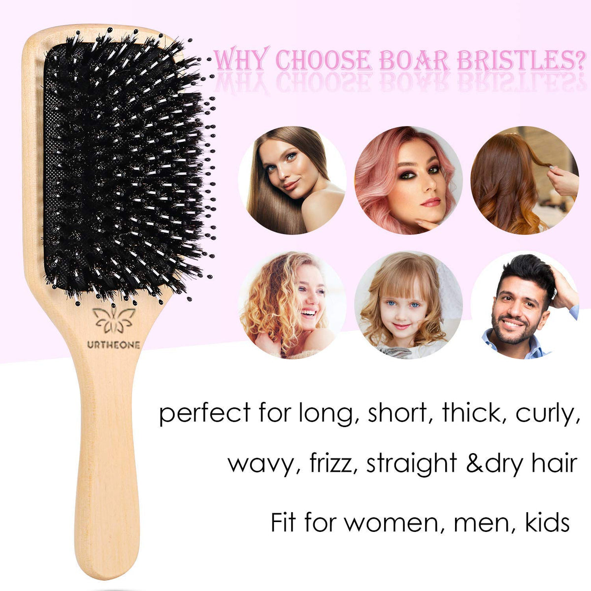 Boar Bristle Hair Brush and Comb Set for Women Men Kids, Best Natural Wooden Paddle Hairbrush and Small Travel Styling Brush for Wet or Dry Hair Beauty & Personal Care URTHEONE