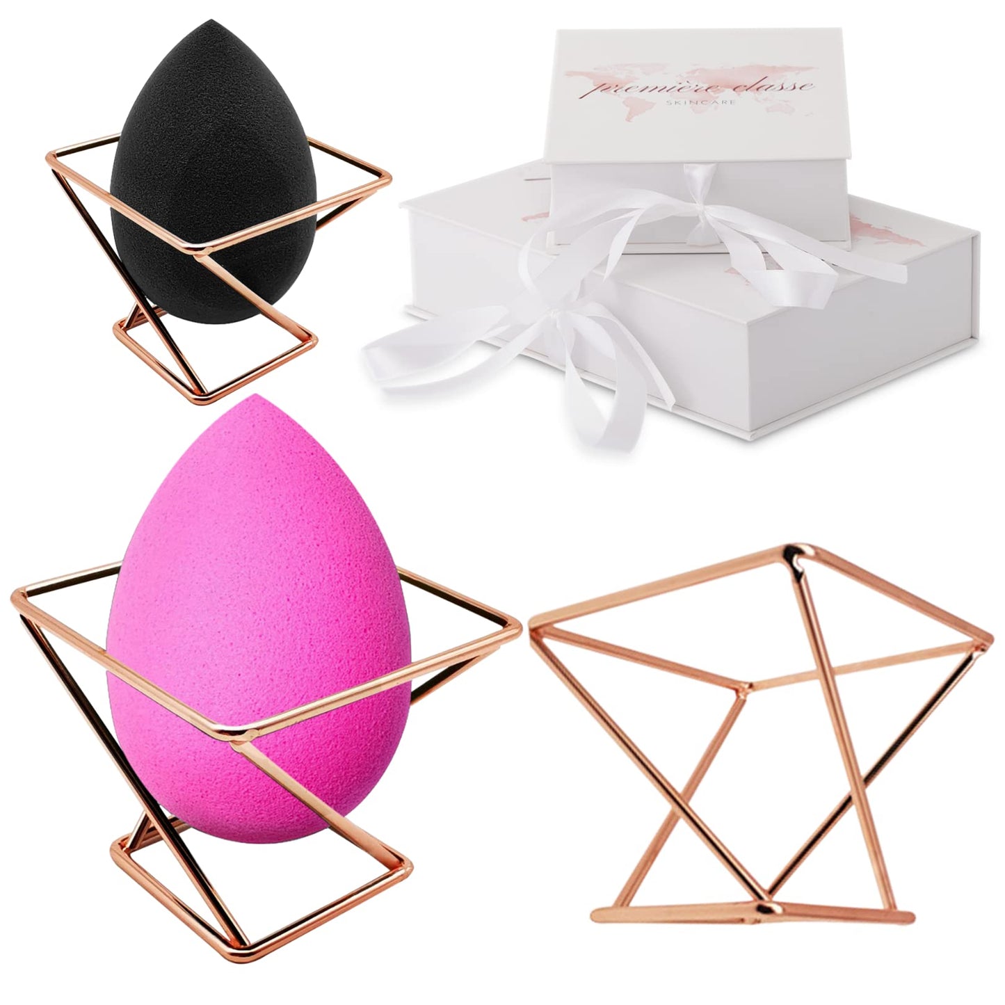 Première Classe Skincare - Beauty Sponge Holder - Rose Gold Foundation Beauty Blender Holder - Makeup Brush Organizer Rack Case - Vanity Storage Beauty & Personal Care Première Classe Skincare