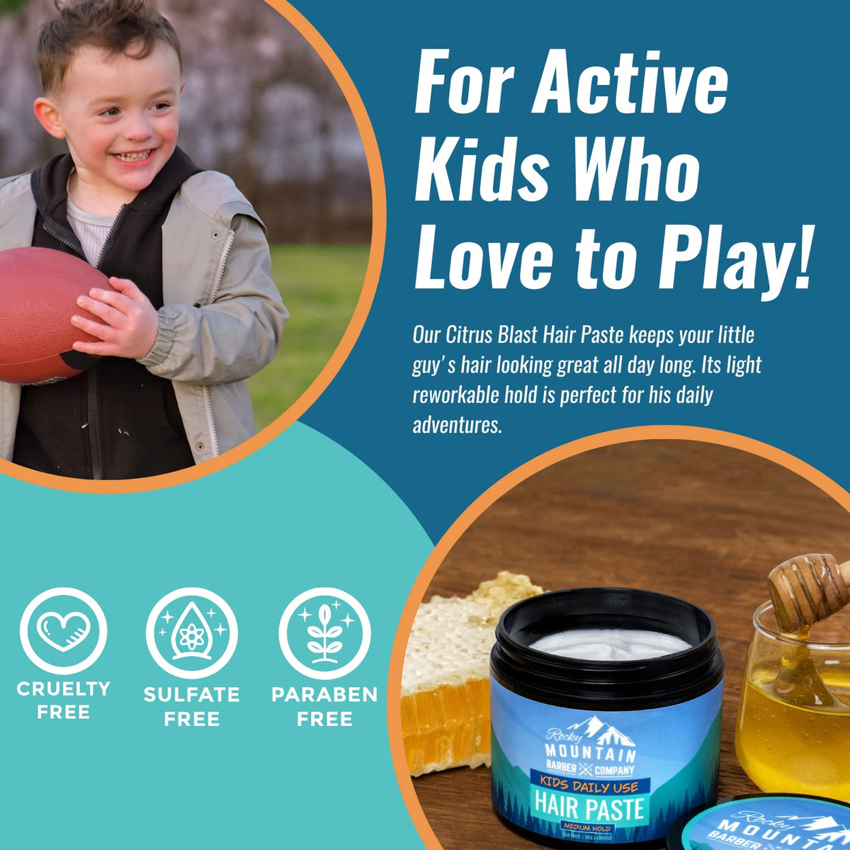 Rocky Mountain Barber Company Kids Hair Styling Paste for Boys - Large 4 oz Tub - Medium Hold Gel for All Hairstyles - Citrus Scent Beauty & Personal Care Rocky Mountain Barber Company