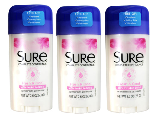 Sure Deodorant 2.6 Ounce Invisible Solid Fresh & Cool (76ml) (3 Pack) Beauty and Personal Care Sure