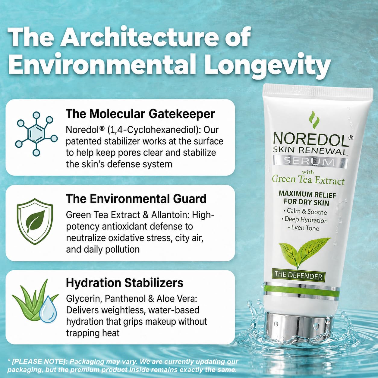 Noredol Green Tea Face Serum Moisturizer - Water Based Daily Barrier Antioxidant Hydration with Aloe Vera & Panthenol - Fragrance Free Makeup Prep Beauty & Personal Care Noredol