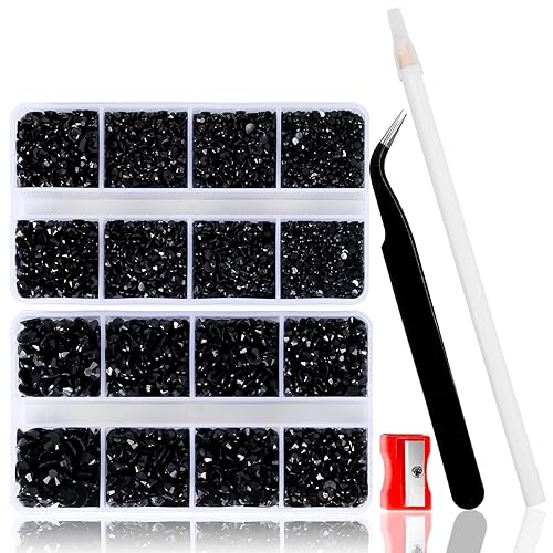QPRETTY DU 10400 Black Rhinestones, Jelly Resin Crystals for Nails, Flatback Non Hotfix DIY Crystals with 15 cm Pencil Sharpener and Tweezer & Picker Beauty & Personal Care QPRETTY DU